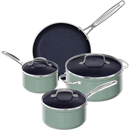 Nuwave 7pc Cookware Set Healthy Duralon Blue Ceramic Nonstick Coated,