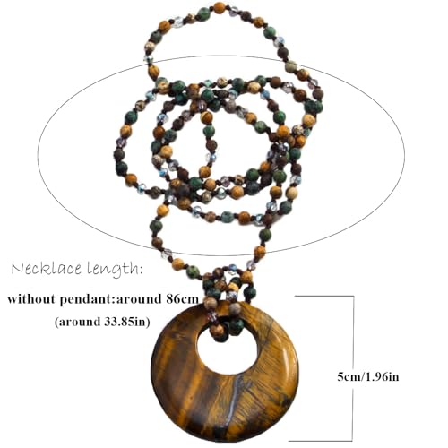 Yomisa Boho Necklaces for Women Men Long,33/34/35 Inch Natural Jasper Agate Tiger Eye Beaded Stone Pendant Necklaces for Women Trendy,Handmade Bohemian Western Bead Necklace Fashion Charm Jewelry Gift