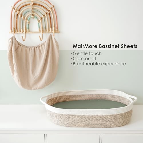 Image of MairMore Muslin Bassinet Sheets for Babies - Soft & Breathable 100% Cotton Fitted Sheets for Oval, Rectangle, Hourglass Bassinet Mattress Pads, 2-Pack (Ivory & Pink)