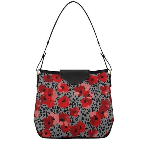 Sac à bandoulière et sac à main avec sangles amovibles pour week-end, voyage, léopard, coquelicot, gris et rouge