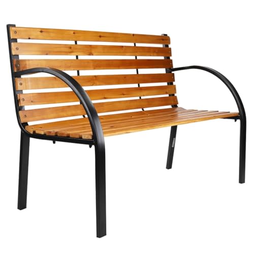 Helloshop26 Hi Banco de jardín Mueble de patio al aire libre terraza de parque marrón 122x60x81 cm 02_0011874