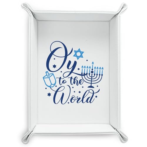 INNObeta Hanukkah Gifts Valet Tray for Women Men, Desktop Storage Organizer PU Leather Bedside Tray Key Coin Holder, Gift for Chanukah Jewish Holiday for Friends, Coworkers - Oy to The World