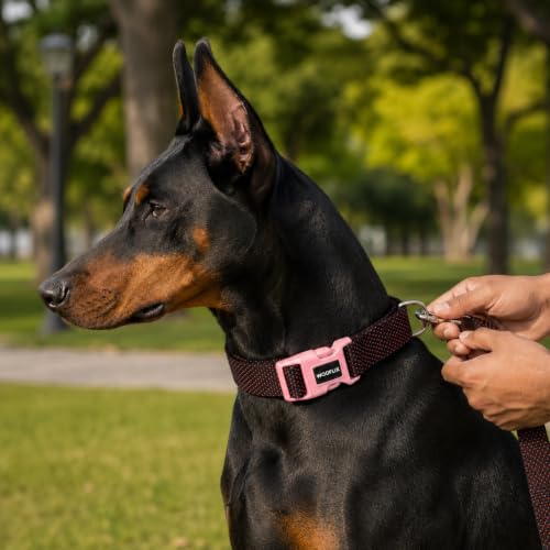 Image of Wooflix Premium Adjustable Dog Collar for Small, Medium & Large Breed Dogs | Heavy Duty Nylon Dog Neck Belt with Strong Buckle & D-Ring for Walking, Training & Daily Use (Pink, Extra Large)