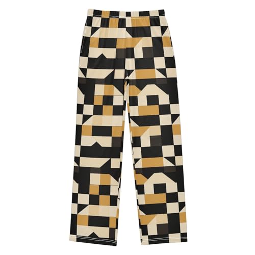 Boys' Pants Irregular Yellow Black Checkerboard Long Bottoms Jogger Pants Elastic Waist Trousers with Pockets S-XL