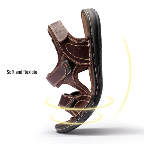 Image of Men's Leather Sandals, Comfortable Open-Toe Outdoor Beach Shoes