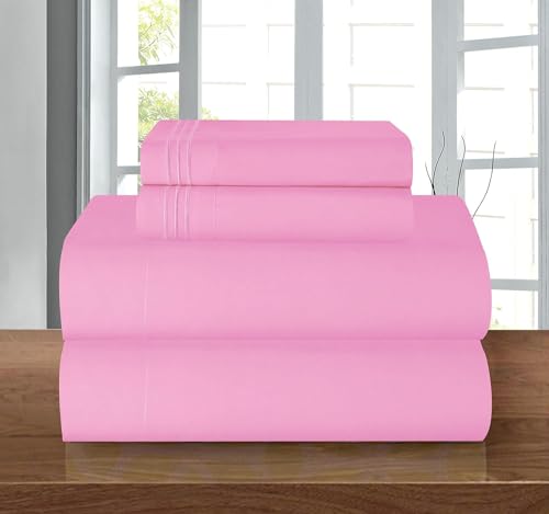 Elegant Comfort Luxury 1500 Premium Hotel Quality Microfiber 5-Piece Sheet Set - Wrinkle Resistant, All Around Elastic Fitted Sheet, Deep Pocket up to 16", Split King, Light Pink