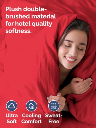 Image of Duvet Cover Queen Size - Extra Soft 3 Piece with Zipper Closure - Red
