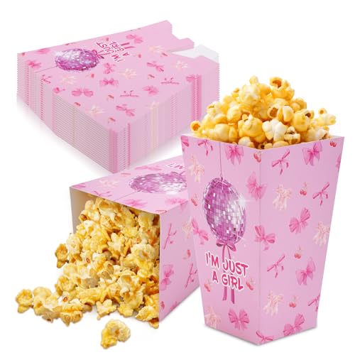 24 Piezas Bolsas de Palomitas de Maíz, Lazo Rosa Cartón Bolsas de Bocadillos de Palomitas de Maíz Contenedores para Noche de Cine Teatro Cumpleaños Celebración Regalos de Fiesta Suministros