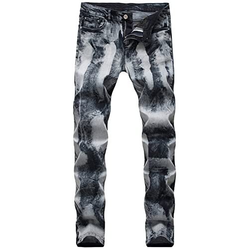 Maiyifu-GJ Men's Destroyed Ripped Stretch Jeans Distressed Multi Pockets Biker Denim Pants Slim Zipper Moto Jean Trousers (Dark Blue 3,38)