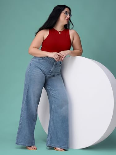 Image of Miss Chase A+ Women's Wide-Leg High Rise Regular-Length Stretchable Denim Jeans