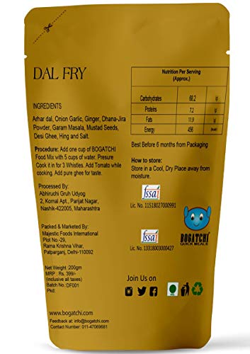 Image of BOGATCHI Quick Meals - Ready to Cook Authentic DAL Fry - 200 g , Ready to Eat Meal, Delicious and Tasty Instant Meal, 100% Natural Ingredients, No Preservatives, No Artificial Flavours & Colours