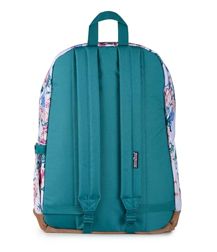 Image of JanSport Right Pack Backpack - Durable Daypack with Padded 15 inch Laptop Sleeve, Spacious Main Compartment & Integrated Water Bottle Pocket - Rustic Roses Moon Flower /Blu /Pnk /Grn