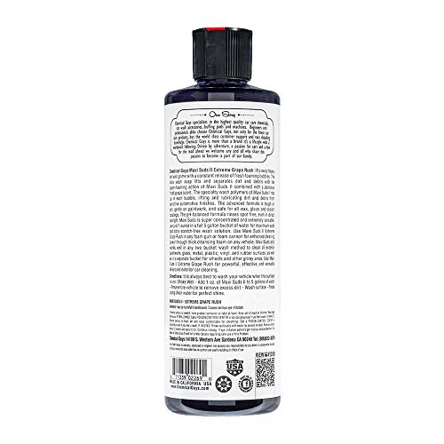 Image of Chemical Guys CWS 1010 16 Maxi-Suds II Foaming Car Wash Soap (Works with Foam Cannons, Foam Guns or Bucket Washes) Safe for Cars, Trucks, Motorcycles, RVs & More, 16 fl. Oz, Grape Scent (Pack of 2)