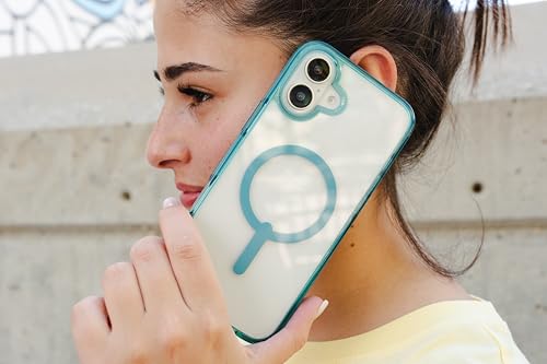 Image of ZAGG Santa Cruz Snap iPhone 16 Plus Case - MagSafe Compatible, 13ft Military-Grade Drop Protection, Graphene Reinforced, Anti-Scratch, Slim, 70% Recycled Content, Clear with Retro Blue Accents