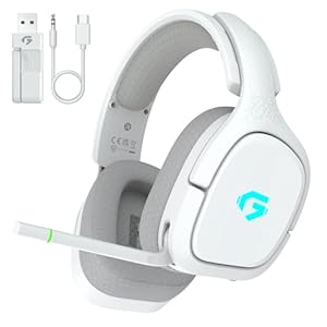 2.4GHz Wireless Gaming Headsets for PS5, PS4, PC, Switch – Bluetooth 5.4 Gaming Headphones with Noise Canceling Mic, Low Latency Connection, 3D Immersive Surround Sound, 30H Battery, White