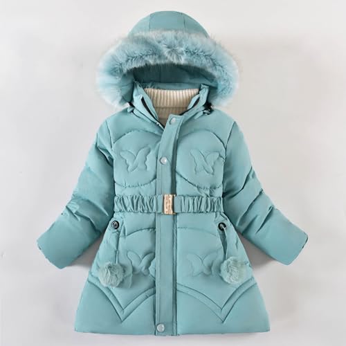 Winter Coats for Girls Windproof Faux Fur Hooded Butterfly Pattern Jackets with Belt Winter Warm Thick Down Jacket3
