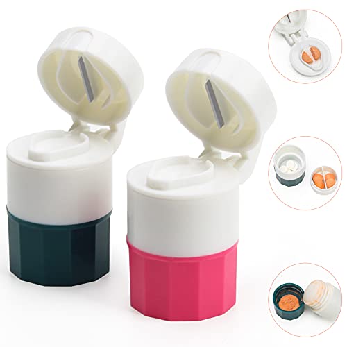3 in 1 Pill Crusher Pill Cutter Pills Storage Box 2 Pack, Luxiv Tablet Cutter with Pill Container Box, Pill Chopper Portable Cuts Pills Device for Vitamins, Tablets