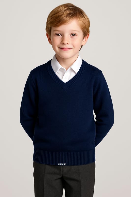CHACKO Unisex School Uniform Woolen Sweater for Boys & Girls | Warm Winter V-Neck_Grey,11-12 Years - Image 8 thumbnail
