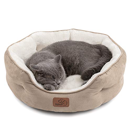 Bedsure Small Dog Bed for Small Dogs Washable – Round Cat Beds for Indoor Cats, Round Pet Bed for Puppy and Kitten with Slip-Resistant Bottom, Camel, 20 Inches