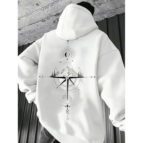 Men's Pattern Printed Lightweight Hoodie Long Sleeve Drawstring Pullover with Pocket Sweatshirt (white,XX-Large)3