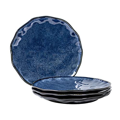 Teller Steingut Vintage, Tafelservice 4 Personen Steingut 4-er Set, Ø 22 cm, Keramik Speiseteller Spülmaschinengeeignet - Blau, Set 4-tlg Geschirrservice Tafelservice Cover