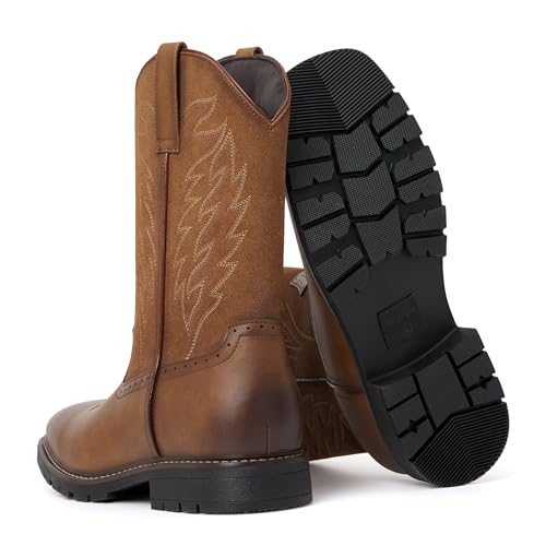 Julyrose Men's Cowboy Boots - Western Boots Square Toe,Slip Resistant,Retro Embroidered Design,Slip on Chunky Heel Country Boot4