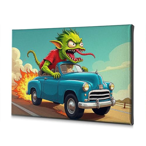 Tableau salle de bain monstre et voiture pour décoration fun
