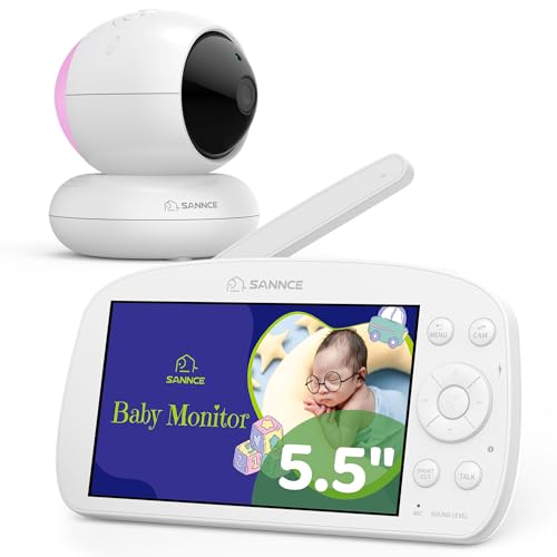 SANNCE Baby Monitor with 1080P Camera & Night Light,5.5" Baby Monitor with Temperature and Sound Alarm, PTZ,IR Night Vision,Power Reminder,1000ft Range