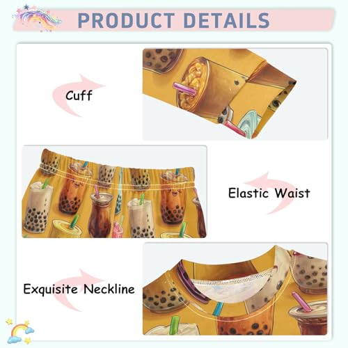 Pajama Sets Long Sleeve Bubble Tea Variety Pattern Soft Comfy Sleepwear 2 Piece PJS 3-8T4