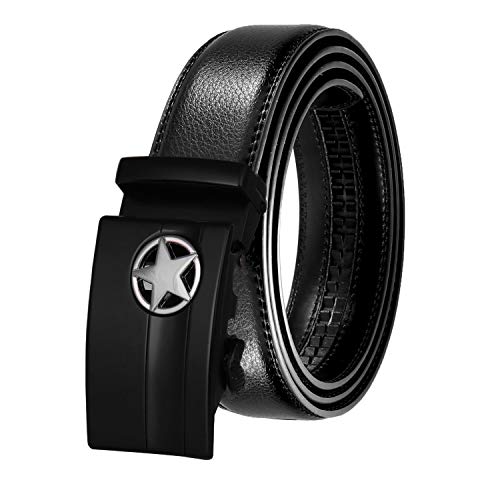 Image of JINIU Men's Ratchet Belt Buckle, Black Genuine Leather Slide Belt for Men Dress Suit, Micro Adjustable Trim to Fit Boxed