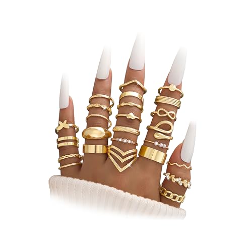 iF YOU 25 Pcs Gold Knuckle Rings Set for Women, Stackable Finger Midi Rings, Stacking Cute Ring Pack Mob Wife Jewelry Valentines Gift