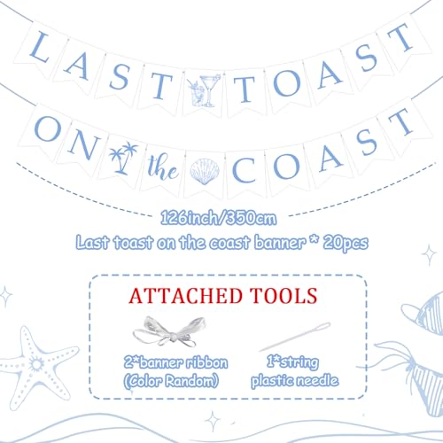 Image of Last Toast on the Coast Bachelorette Party Banner Coastal Bachelorette Party Decorations Blue White Shell Champagne Palm Tree Garland Banner for Girl Beach Bachelorette Bridal Shower Party Supplies