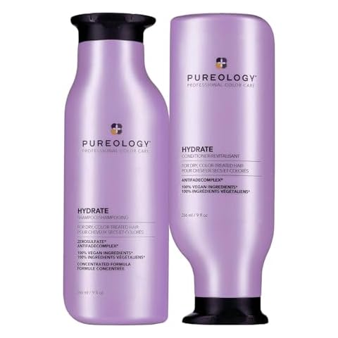 Pureology Hydrate Moisturizing Shampoo and Conditioner Set | Softens and Deeply Hydrates Dry Hair | For Medium to Thick Color Treated Hair | Sulfate-Free | Vegan Cover