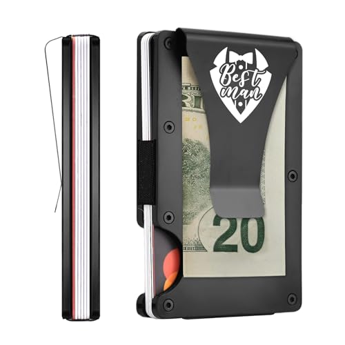 Groomsmen Proposal Gifts Engraved Best Man Wallet Best Man Gifts Aluminum Metal Slim Minimalist Wallet for Wedding Groomsmen Credit Card Holder with Money Clip Black