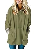 SEBOWEL Ladies Hoodies Waffle Knit Splice Strappy Tops Pullover Hooded Sweatshirt Drawstring with Po