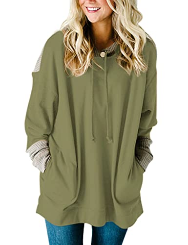 Sebowel Ladies Hoodies Waffle Knit Splice Strappy Tops Pullover Hooded Sweatshirt Drawstring With Pocket Green Xxl #TOP7
