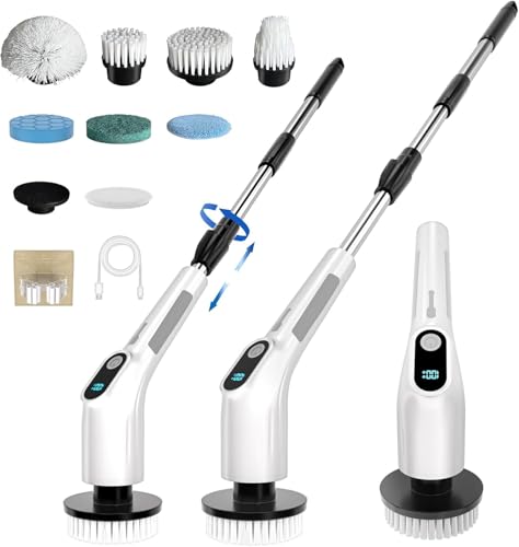 CPENSUS 7 in 1 Multifunction Electric Spin Scrubber IPX7 Cordless Automatic Cleaning Brush Supplies for Bathroom with Long Handle Dish wash Kitchen car Window Corner Tiles Tough Stains