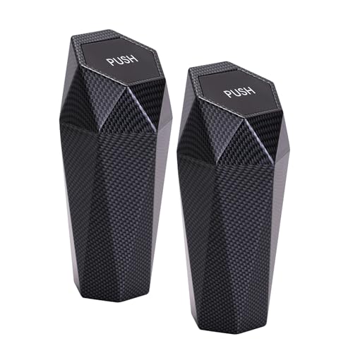 Image of Ginsco Car Trash Can with Lid, 2 Pack Mini Car Trash Can Cup Holder, Cars Garbage Can Car Accessories for Interior, Leakproof Car Trash Bin, Multipurpose Trash Can for Cars (Carbon Fiber Pattern)