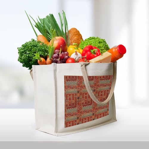 Oriental Rug Design In Orange Canvas Tote Bag For Women - Washable Reusable Bag With Wide Comfort Handles, Ideal For Camping, Beach & Groceries3