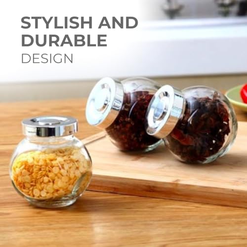 Image of Yera Spice Glass Jars with Durable Metallic Lids | for Kitchen Pantry, Snacks, Masala, Honey, Jams, Pickles, Cookies, Dry Fruits Storage | 195 ml, Set Of 12, Transparent Clear Glass-White