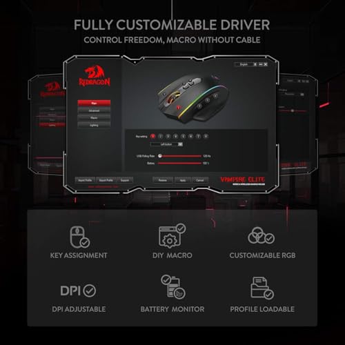 Redragon Mouse para jogos sem fio M686, mouse gamer com fio/sem fio de 16000 DPI com sensor profissional, capacidade de energia confiável de 45 horas, macro personalizável e luz de fundo... glide