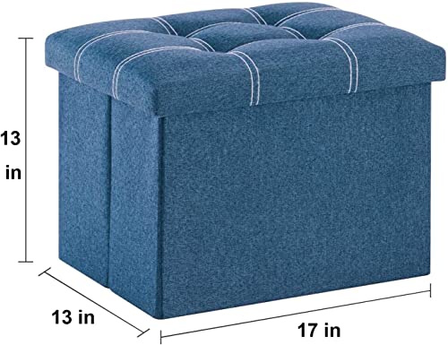 Image of AR Mall Folding Storage Ottoman, Long Shoes Sofa Bench, Fabric Linen Footrest Stool for Laundry, Storage Space, End Bed Storage Seat, Toys Organizer Bin Box with Lidded (Blue)