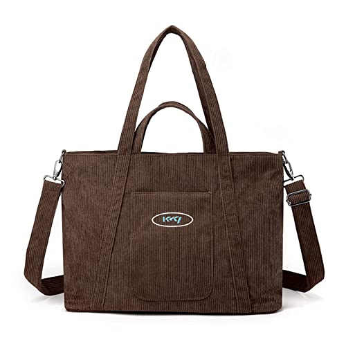 CORIOS Corduroy Tote Handbag for Women - Large Capacity Crossbody Shoulder Bag With Zipper - Ladies Hobo Casual Satchel for Work, Travel, Party, Office, Shopping, Daily Use - Dark Brown