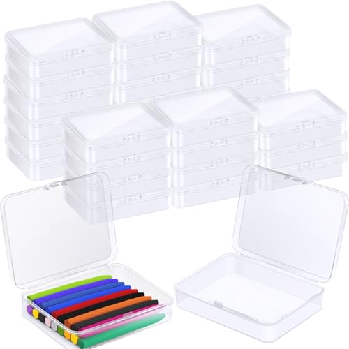 Dcocdeely 30 Pcs Plastic Crayon Box Holds 24 Crayon With Hinged Lid Clear Crayon Organizer Holder Case Crayon Storage Containers for Art Crafts School Classroom Supplies (30)