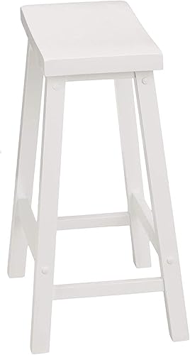 Miniatura 7 de PJ Wood Taburete de cocina de 24 pulgadas de alto, fácil de montar, sin espalda, de madera maciza, con diseño clásico y moderno, color blanco (juego