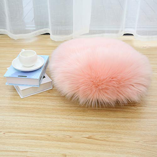 LOVEHOME Round Sheepskin Seat Cushion,Soft Fur Seat Cover Fluffy Faux Floor Cushion Floor Pillow Home Tatami Futon(only 1 Piece)-Pink 45x45cm(18x18inch)