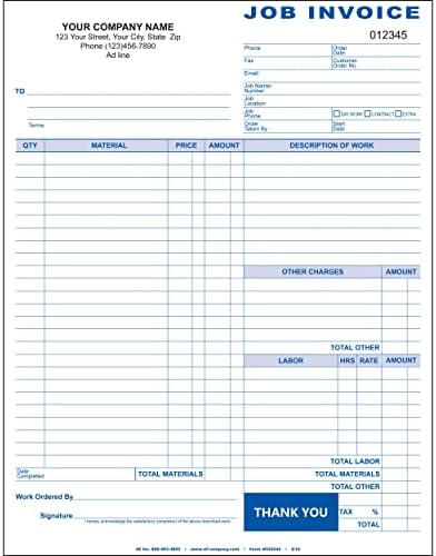 Job Invoice, 2 Copy (Duplicate), 8.5"x11" - Personalized for Free (1000-Forms)