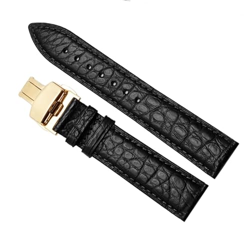 Bracelet de montre crocodile 24mm universel boucle or noir
