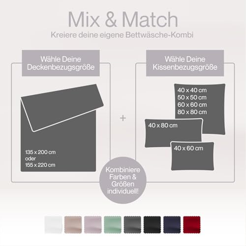 Blumtal Mako Satin Bettwäsche 200x220 Set & 2X 80x80 cm Kissenbezug Rot - Oeko Tex Zertifizierte Satin Bettwäsche aus 100% Baumwolle… – Ansicht 2