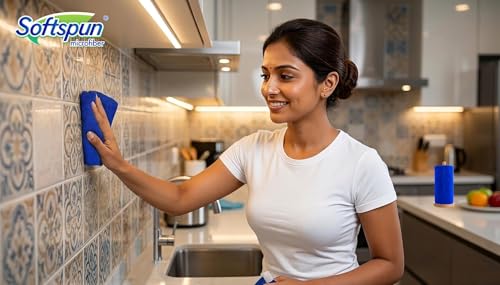 Image of SOFTSPUN Microfiber Cleaning Roll - 50 Quick Wipes, 10X Cheaper Than Paper Kitchen Roll Reusable & Lint-Free Cloth for Kitchen, Glass & Home Cleaning | 25x25 cm (Blue)